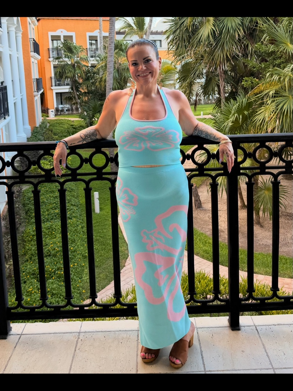 Kulani Kinis Aqua and Pink Maxi Skirt Set